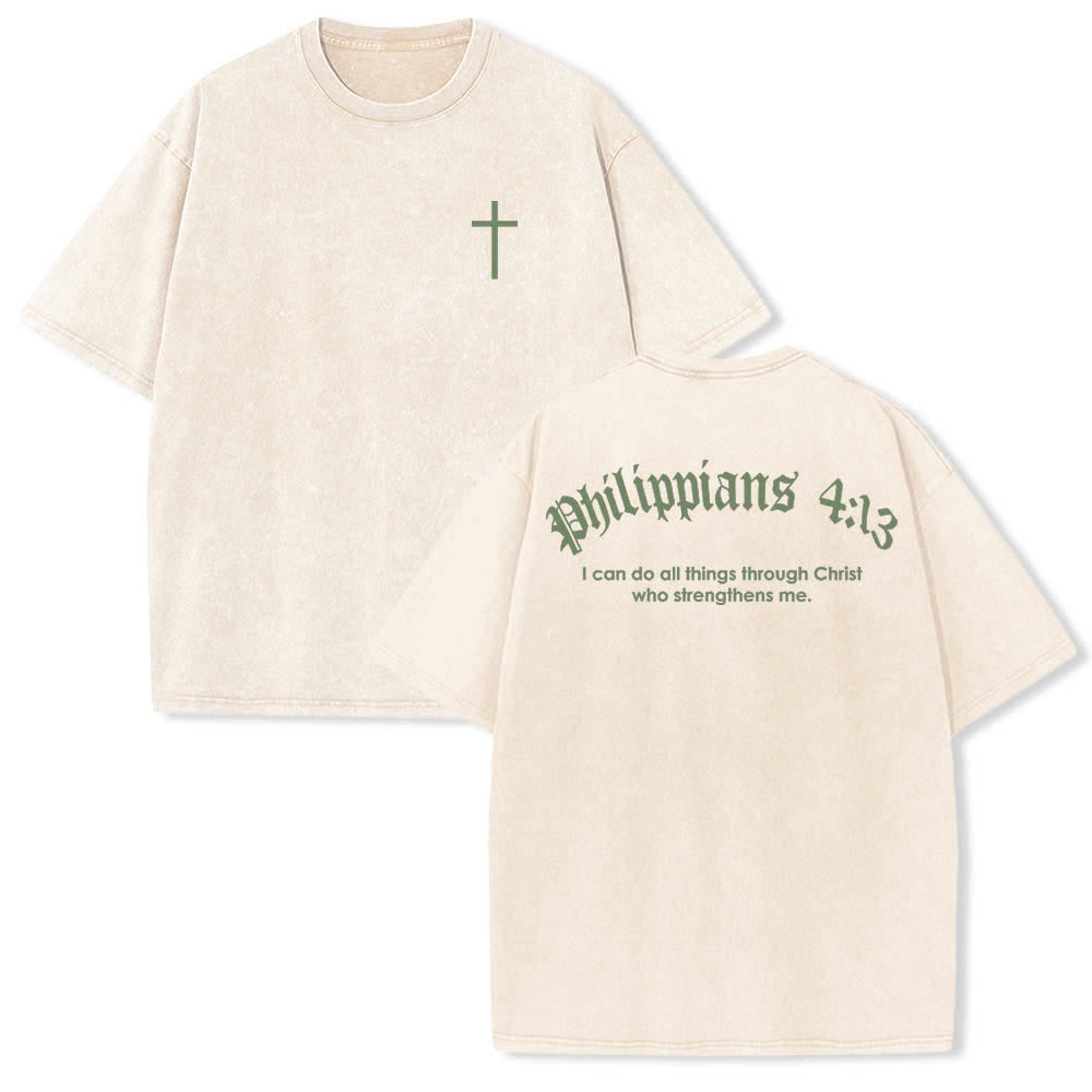 Christianartworkshop T-shirt délavé avec impression recto-verset Philippiens 4:13 et croix - Beige - 5XL - image 9