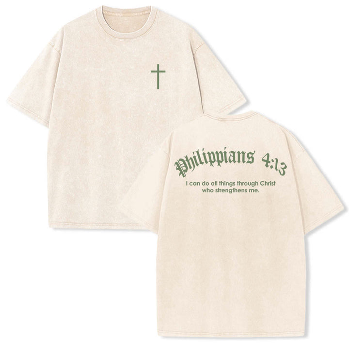 Christianartworkshop T-shirt délavé avec impression recto-verset Philippiens 4:13 et croix - Beige - 5XL - image 9
