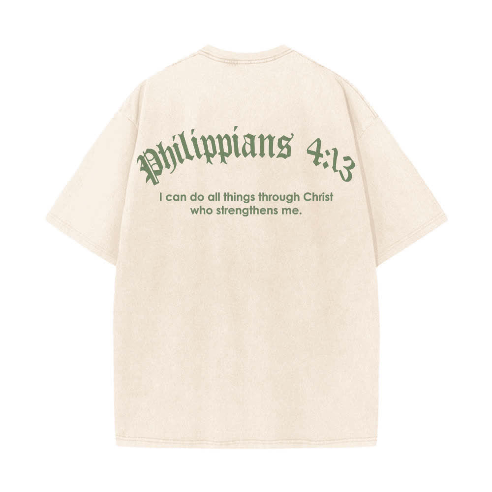 Christianartworkshop T-shirt délavé avec impression recto-verset Philippiens 4:13 et croix - image 10