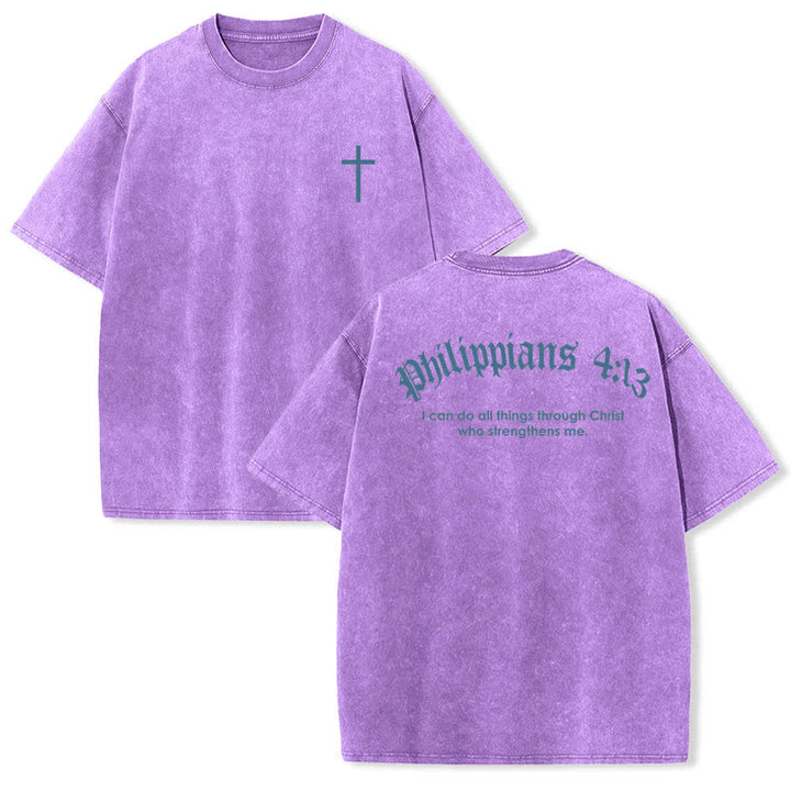 Christianartworkshop T-shirt délavé avec impression recto-verset Philippiens 4:13 et croix - Violet - 5XL - image 12