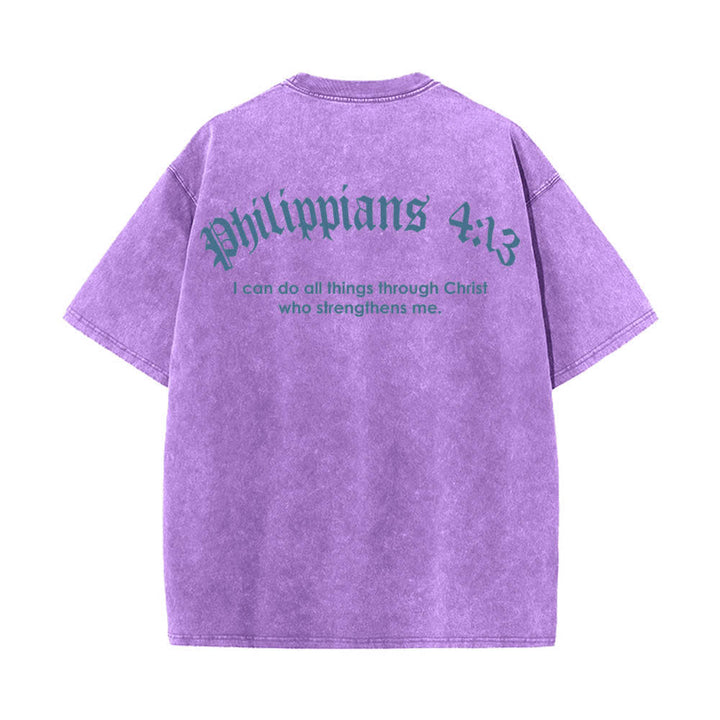 Christianartworkshop T-shirt délavé avec impression recto-verset Philippiens 4:13 et croix - image 13