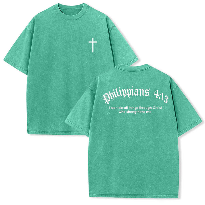 Christianartworkshop T-shirt délavé avec impression recto-verset Philippiens 4:13 et croix - Vert - 5XL - image 3