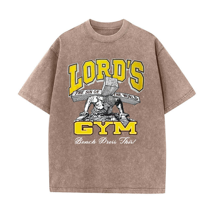 Christianartworkshop T-shirt délavé à imprimé graphique double face Lord's Gym « Sa douleur, ton gain » - image 1