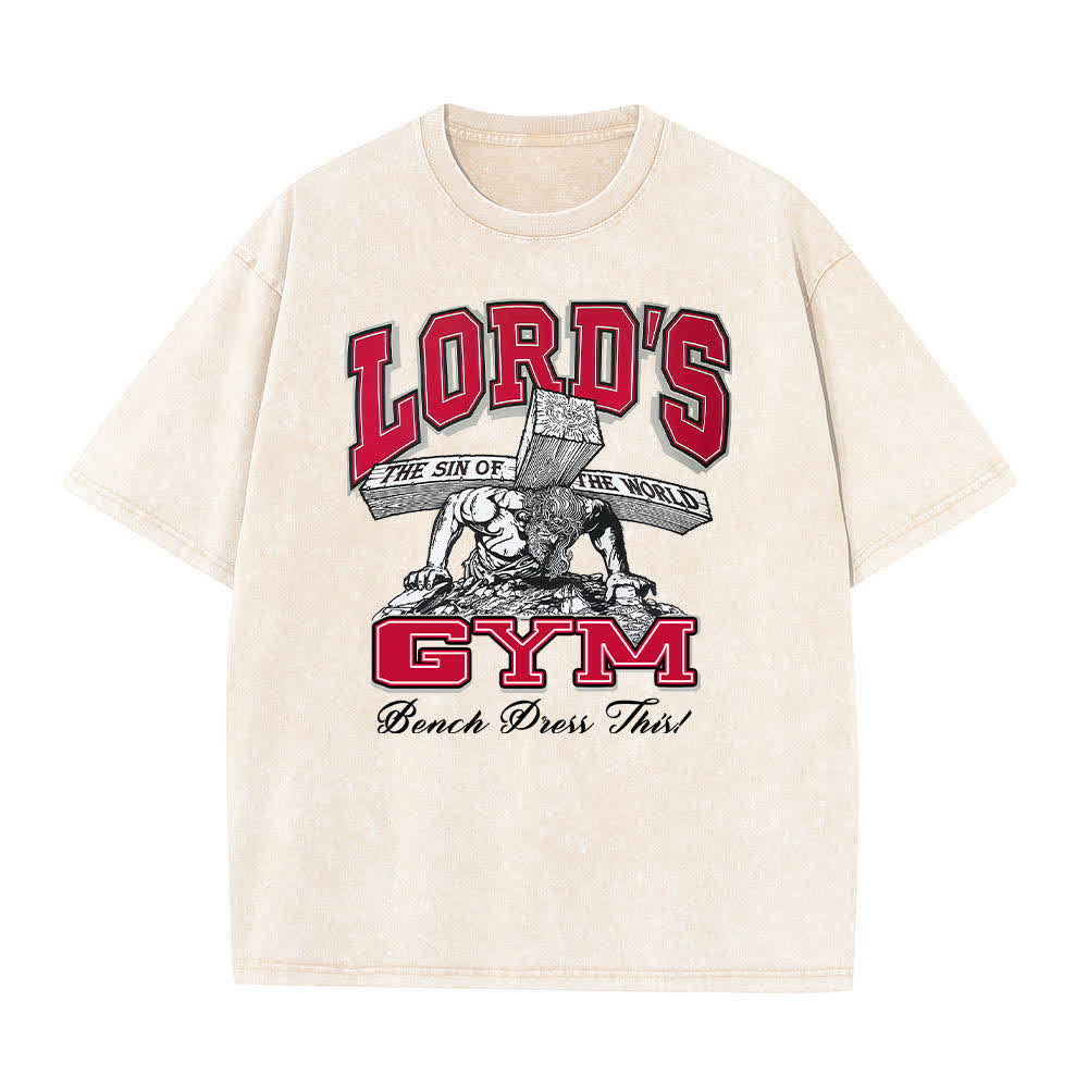 Christianartworkshop T-shirt délavé à imprimé graphique double face Lord's Gym « Sa douleur, ton gain » - image 13