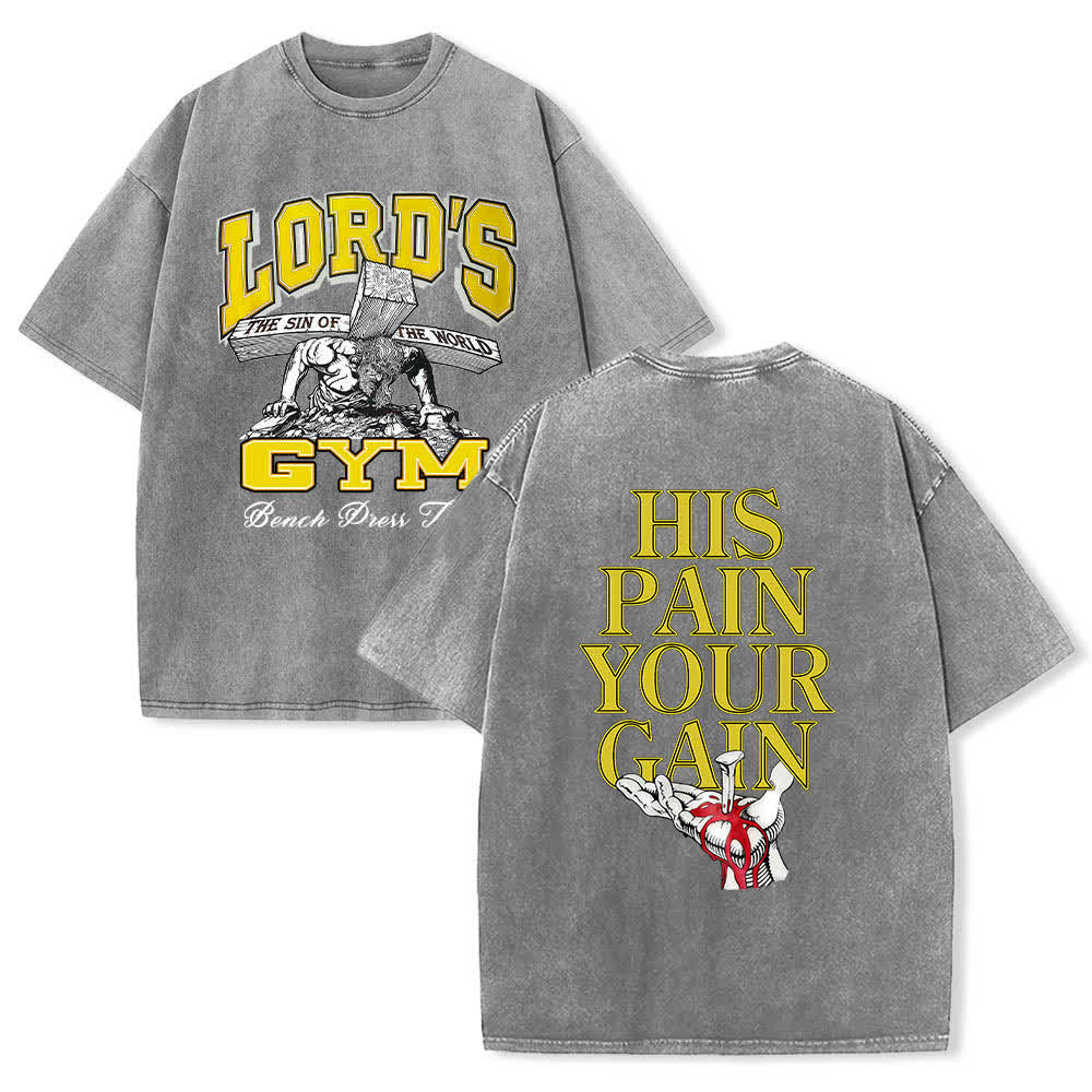 Christianartworkshop T-shirt délavé à imprimé graphique double face Lord's Gym « Sa douleur, ton gain » - Gris - 5XL - image 3