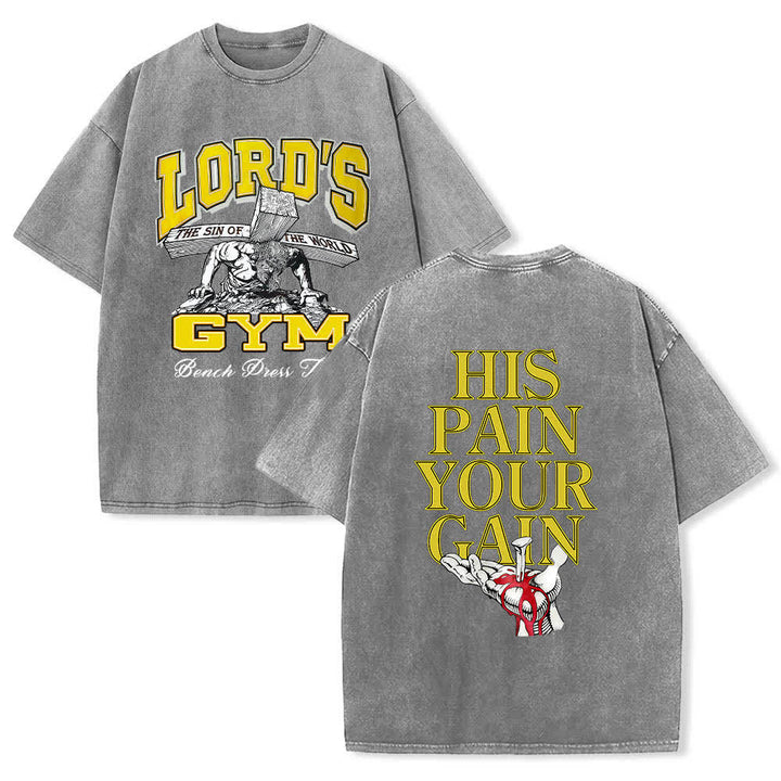 Christianartworkshop T-shirt délavé à imprimé graphique double face Lord's Gym « Sa douleur, ton gain » - Gris - 5XL - image 3