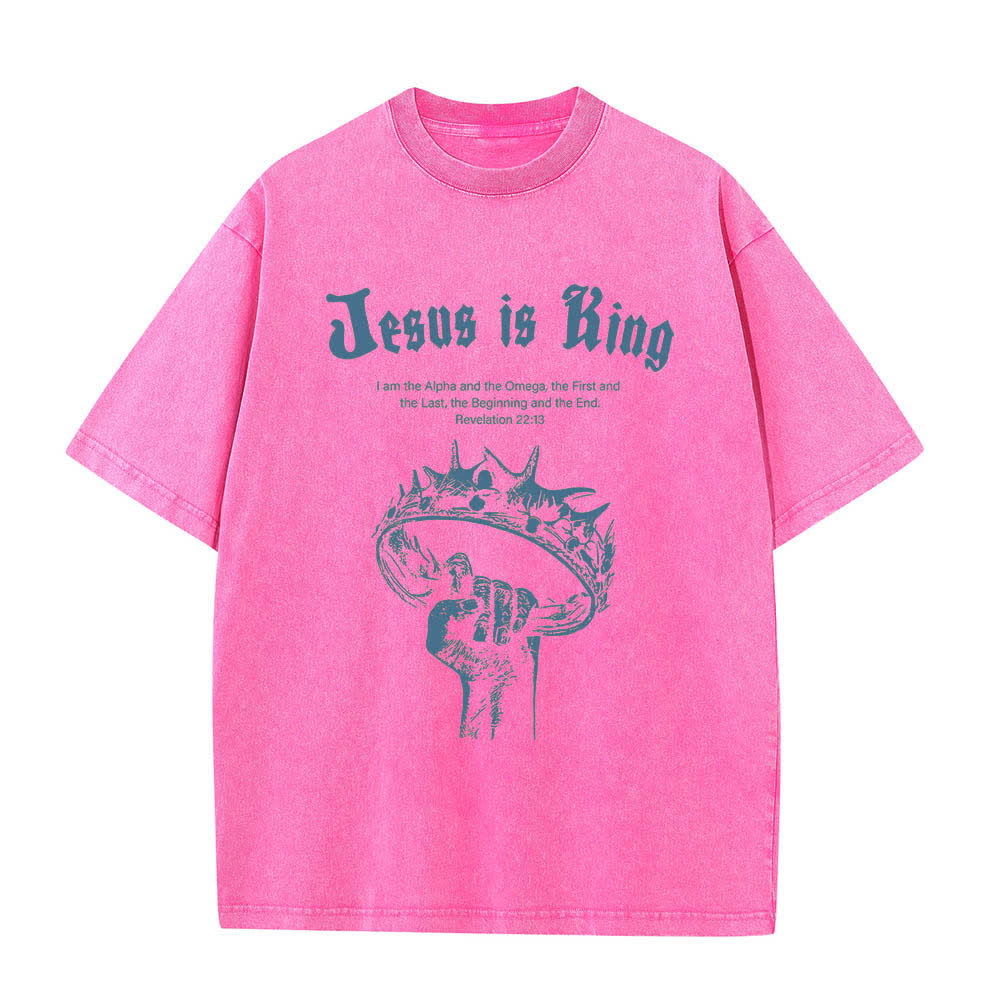T-shirt délavé Christianartworkshop imprimé recto-verso « Jésus est roi » avec la couronne d'épines et verset biblique - Rose - 5XL - image 7