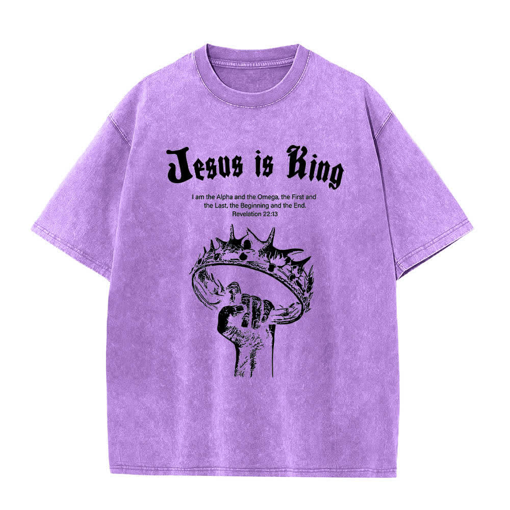 T-shirt délavé Christianartworkshop imprimé recto-verso « Jésus est roi » avec la couronne d'épines et verset biblique - Violet - 5XL - image 6