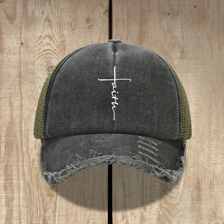 Christianartworkshop Chapeau à imprimé croix de la foi vieillie en lettres cursives - Vert armée - image 3