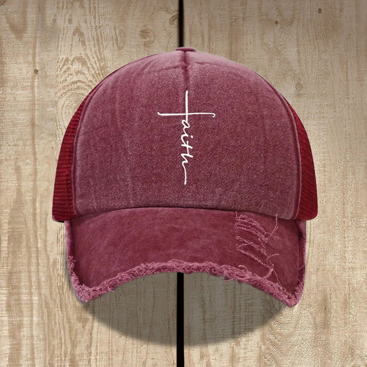 Christianartworkshop Chapeau à imprimé croix de la foi vieillie en lettres cursives - Vin - image 2