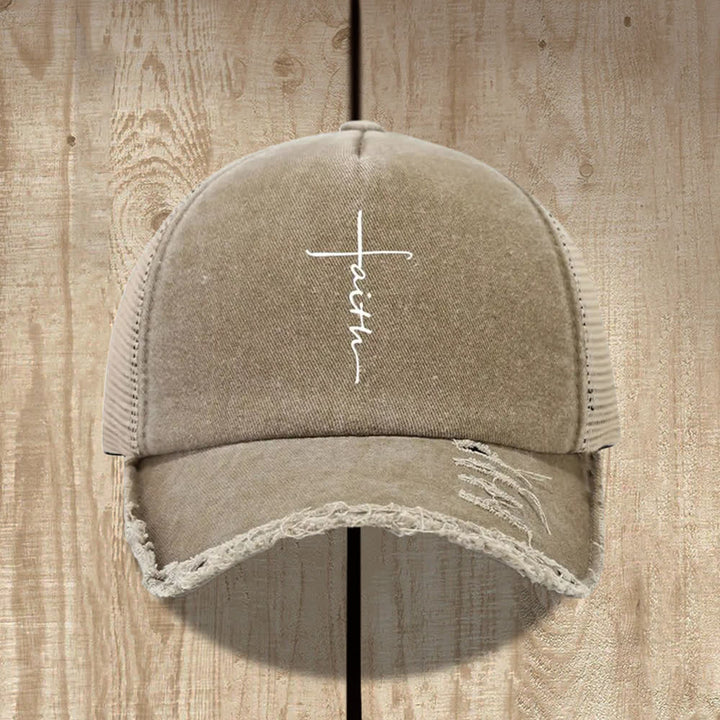 Christianartworkshop Chapeau à imprimé croix de la foi vieillie en lettres cursives - Kaki - image 5