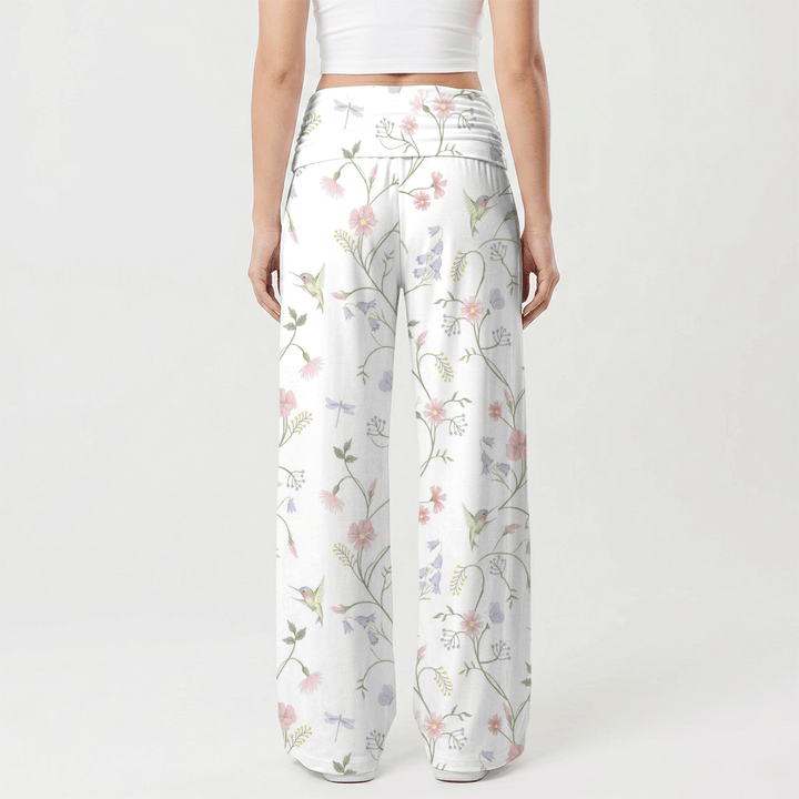 Christianartworkshop Pantalon large pour femme, taille haute élastique, motif colombe, colibri et vigne, style décontracté. - image 2