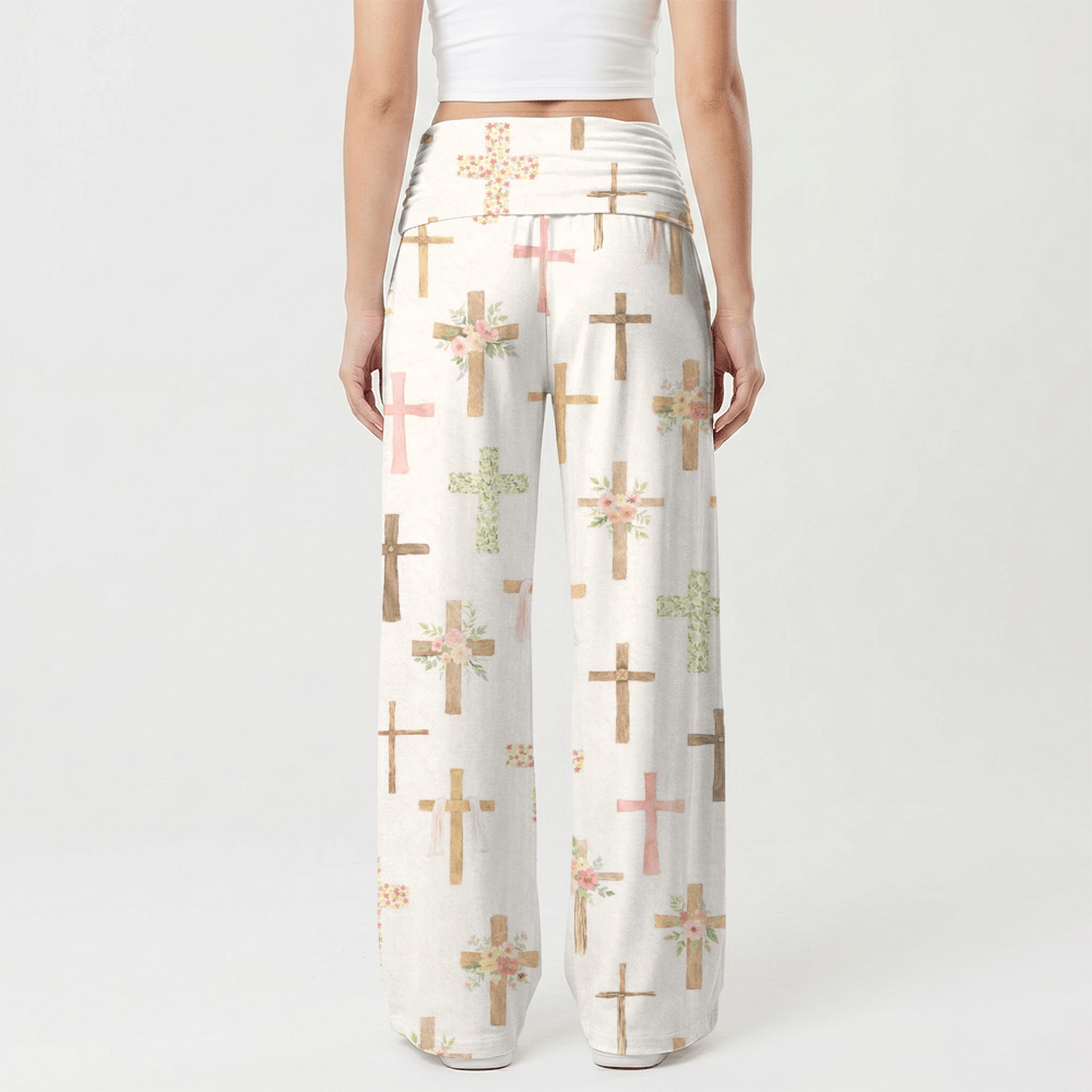Christianartworkshop Pantalon large pour femme, imprimé floral aquarelle et croix, style décontracté. - image 2