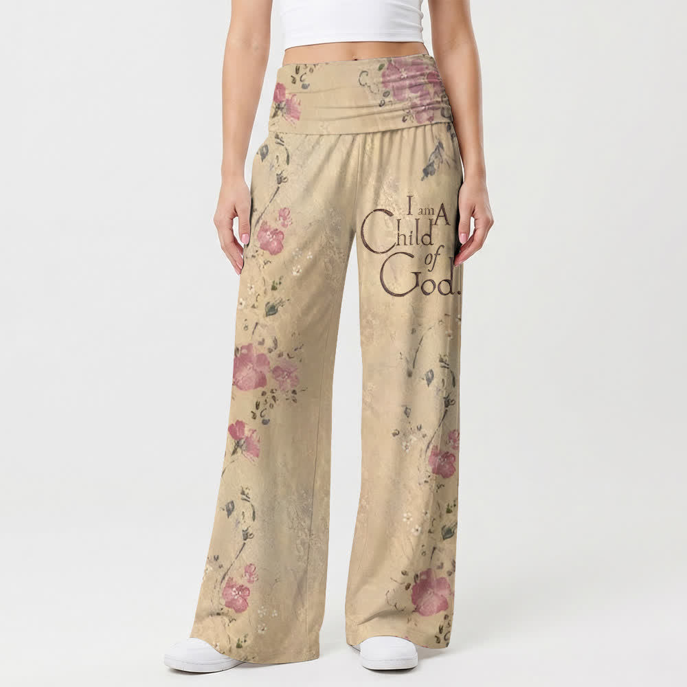 Christianartworkshop Pantalon large pour femme, style vintage floral, avec inscription « Je suis enfant de Dieu ». - image 1