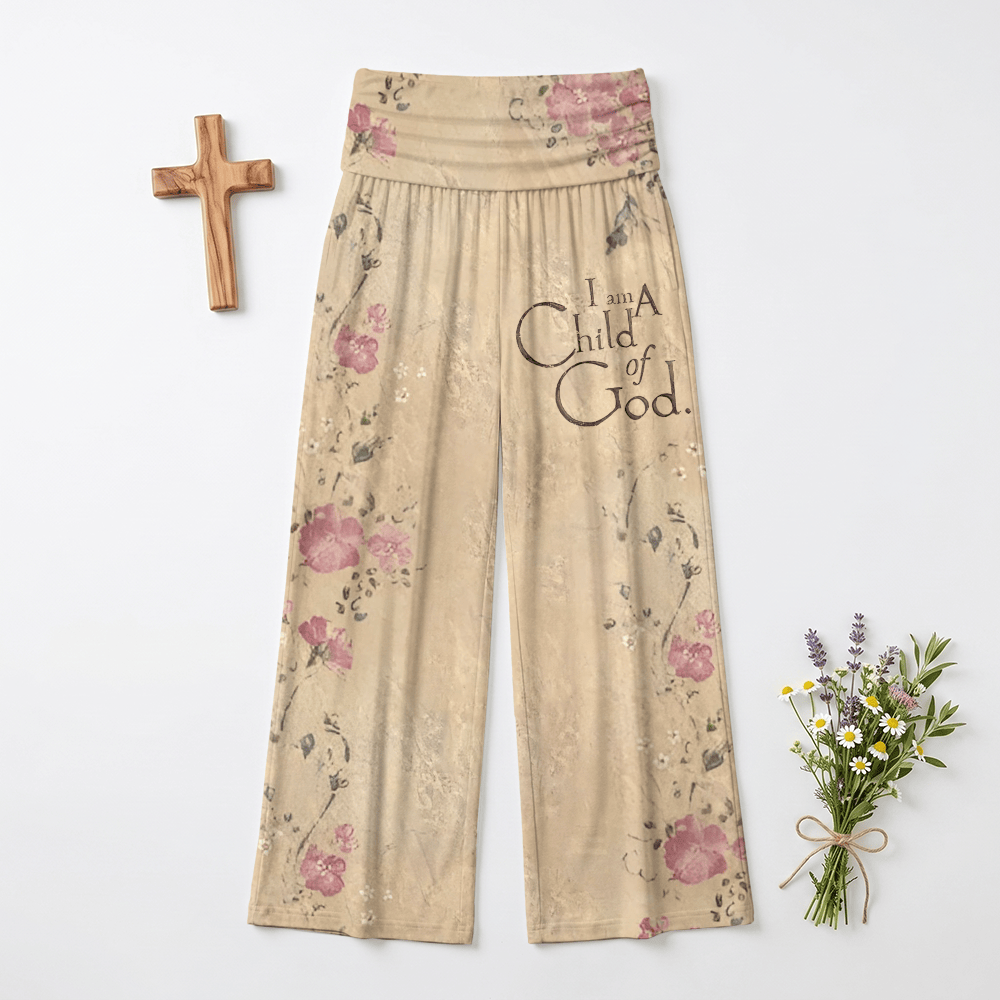 Christianartworkshop Pantalon large pour femme, style vintage floral, avec inscription « Je suis enfant de Dieu ». - US22, UK/AU26, EU54 (6XL) - image 0