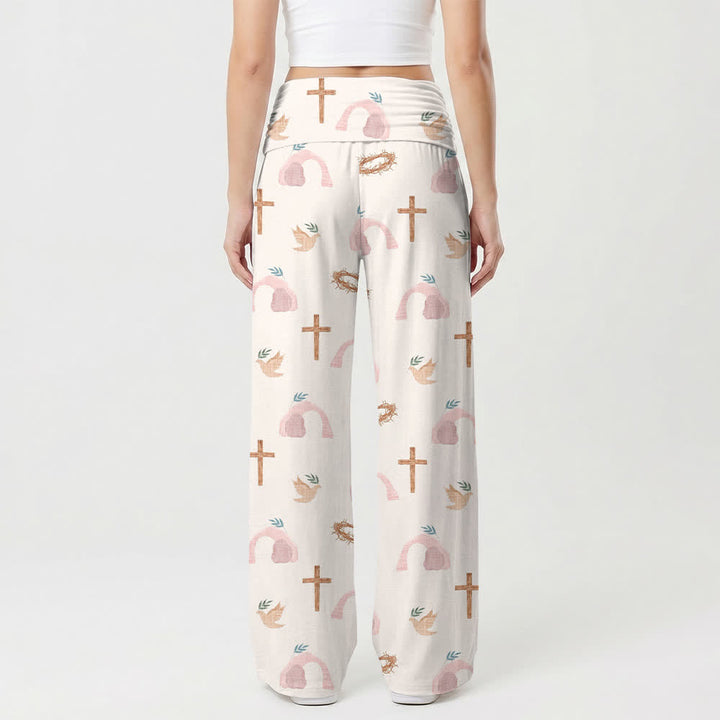Christianartworkshop Pantalon large pour femme, motif colombe, croix et couronne d'épines, style pastoral et décontracté. - image 2