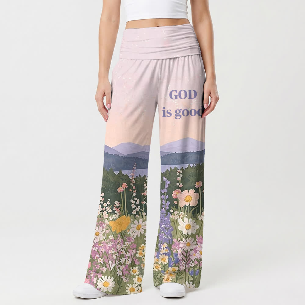 Christianartworkshop Fleurs sauvages de montagne pastorales, Dieu est bon, peinture à l'huile, pantalon large pour femme, style décontracté, foi. - image 1