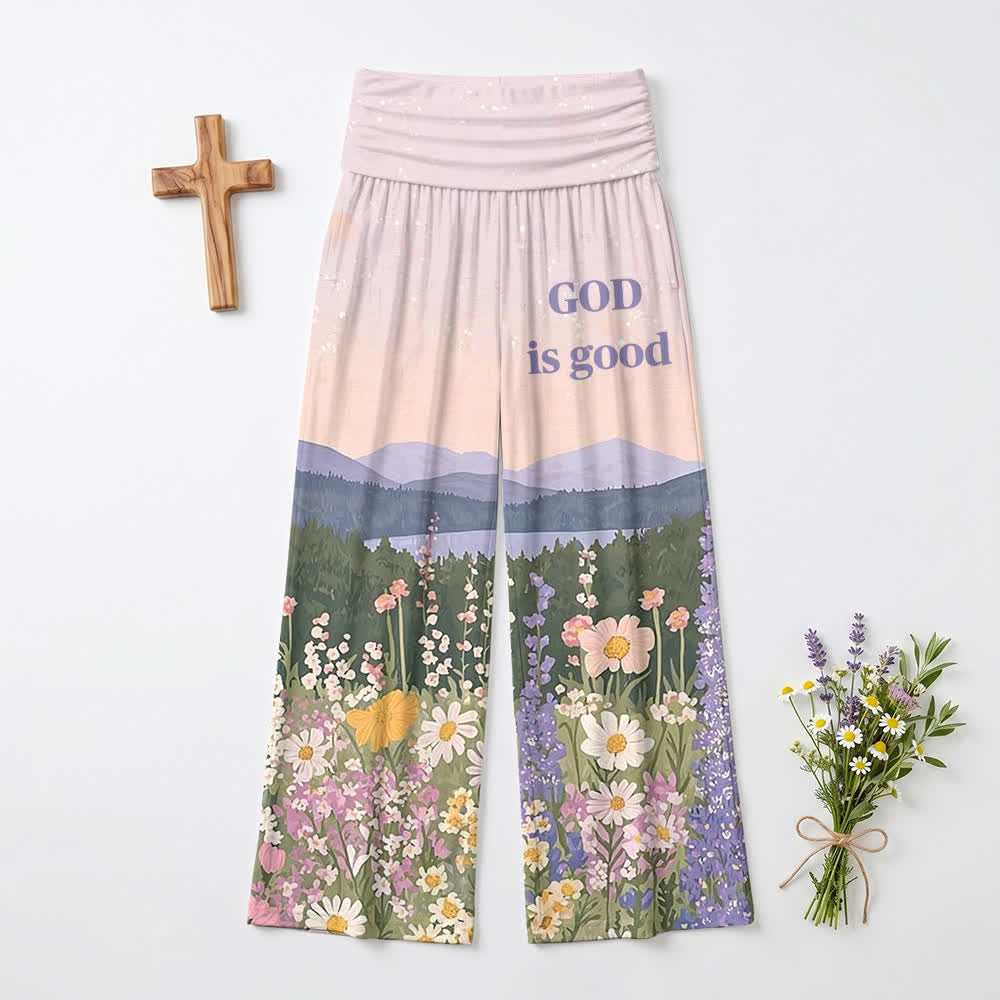 Christianartworkshop Fleurs sauvages de montagne pastorales, Dieu est bon, peinture à l'huile, pantalon large pour femme, style décontracté, foi. - US22, UK/AU26, EU54 (6XL) - image 0