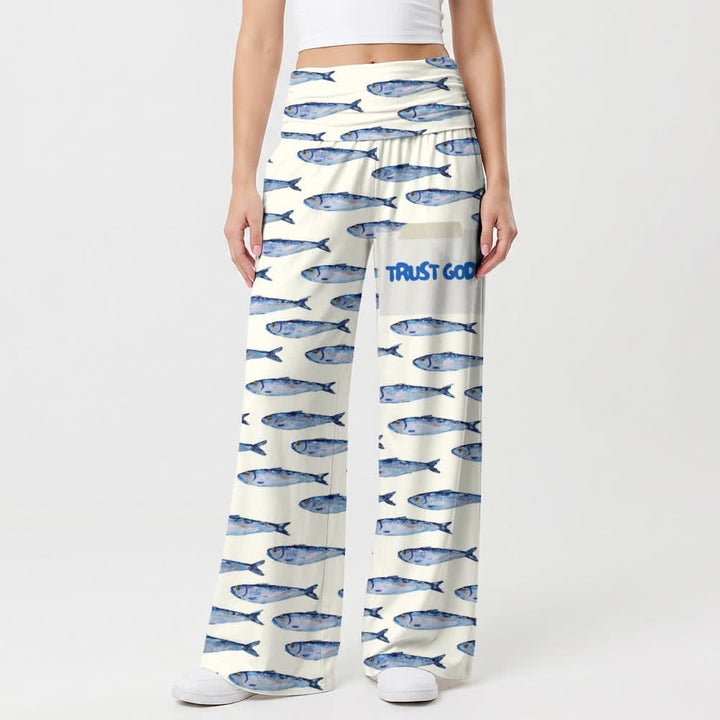 Christianartworkshop Pantalon large pour femme, motif aquarelle « Poissons et Confiance en Dieu », style décontracté. - image 1