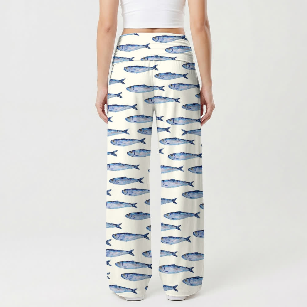 Christianartworkshop Pantalon large pour femme, motif aquarelle « Poissons et Confiance en Dieu », style décontracté. - image 2