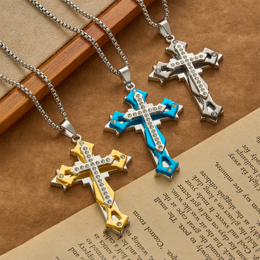 Christianartworkshop Collier pendentif croix multicolore à strass à plusieurs niveaux - image 0