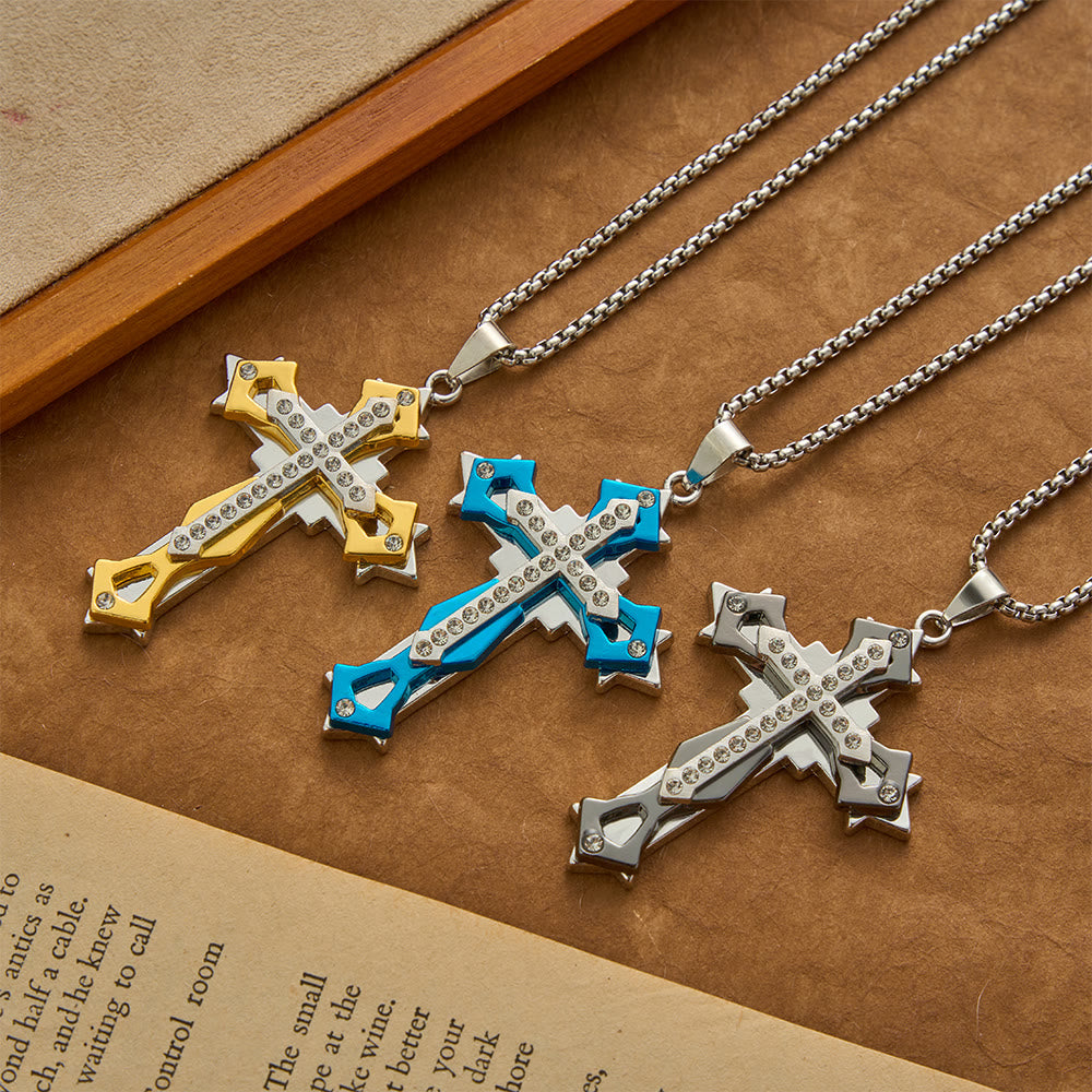 Christianartworkshop Collier pendentif croix multicolore à strass à plusieurs niveaux - image 1