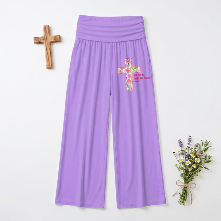 Christianartworkshop Pantalon large pour femme, style décontracté, avec motif floral aquarelle, croix et verset biblique - Violet - US22, UK/AU26, EU54 (6XL) - image 3