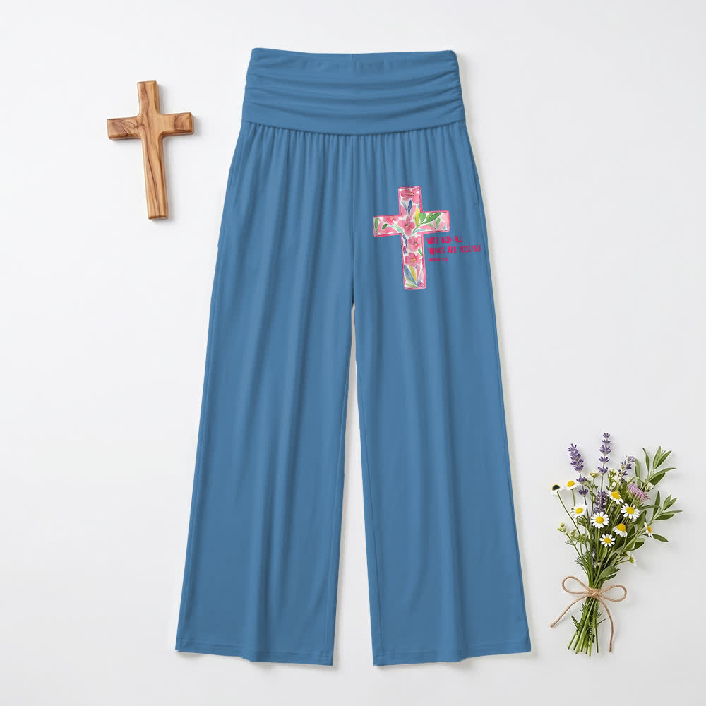 Christianartworkshop Pantalon large pour femme, style décontracté, avec motif floral aquarelle, croix et verset biblique - Bleu - US22, UK/AU26, EU54 (6XL) - image 9