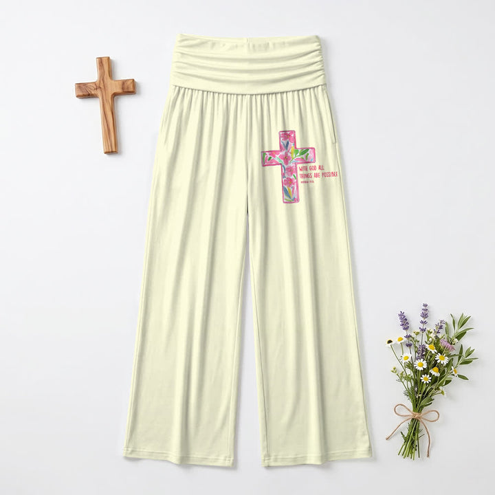 Christianartworkshop Pantalon large pour femme, style décontracté, avec motif floral aquarelle, croix et verset biblique - Jaune - US22, UK/AU26, EU54 (6XL) - image 12