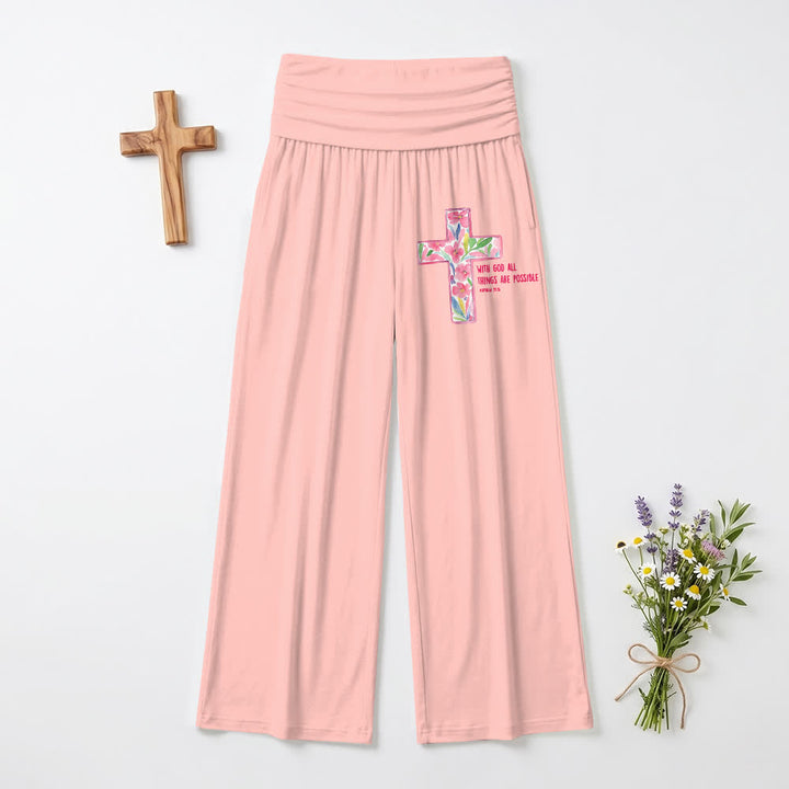 Christianartworkshop Pantalon large pour femme, style décontracté, avec motif floral aquarelle, croix et verset biblique - Rose - US22, UK/AU26, EU54 (6XL) - image 6