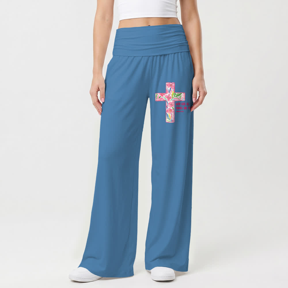 Christianartworkshop Pantalon large pour femme, style décontracté, avec motif floral aquarelle, croix et verset biblique - image 10