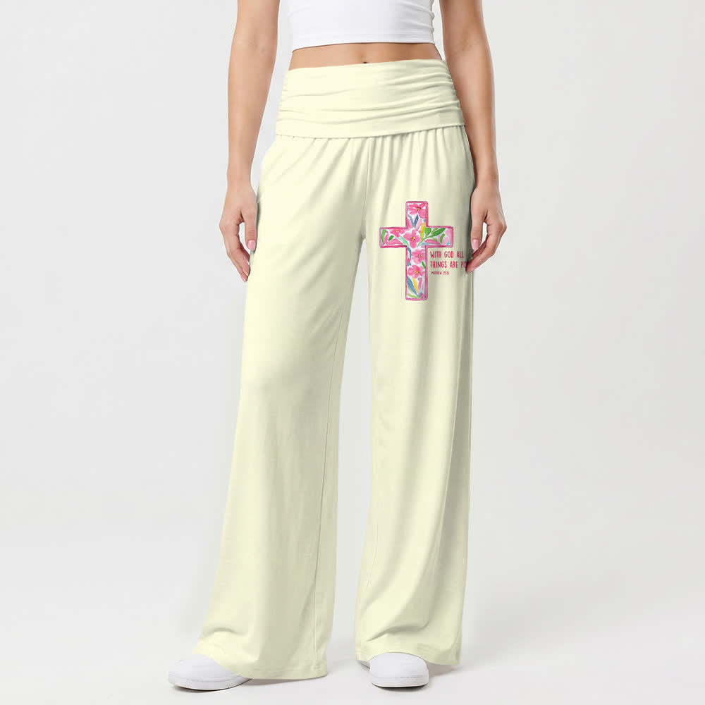 Christianartworkshop Pantalon large pour femme, style décontracté, avec motif floral aquarelle, croix et verset biblique - image 13