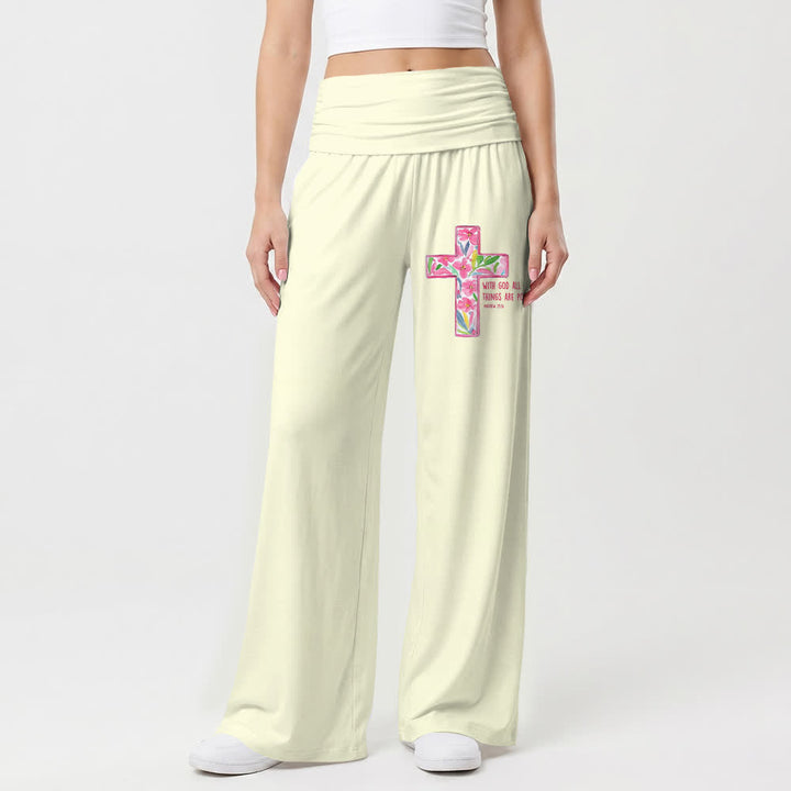 Christianartworkshop Pantalon large pour femme, style décontracté, avec motif floral aquarelle, croix et verset biblique - image 13