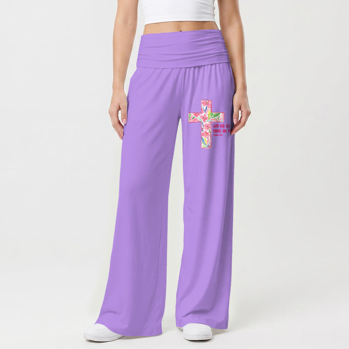 Christianartworkshop Pantalon large pour femme, style décontracté, avec motif floral aquarelle, croix et verset biblique - image 4