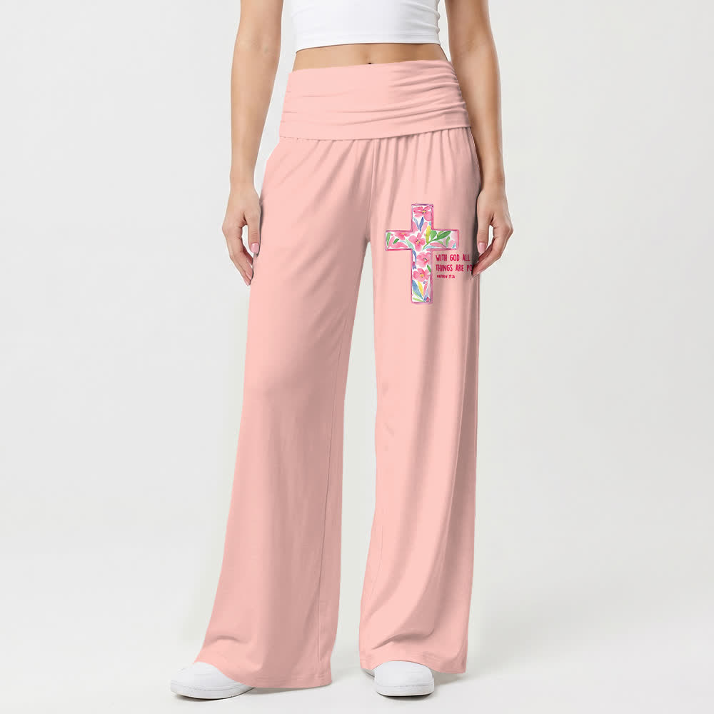 Christianartworkshop Pantalon large pour femme, style décontracté, avec motif floral aquarelle, croix et verset biblique - image 7
