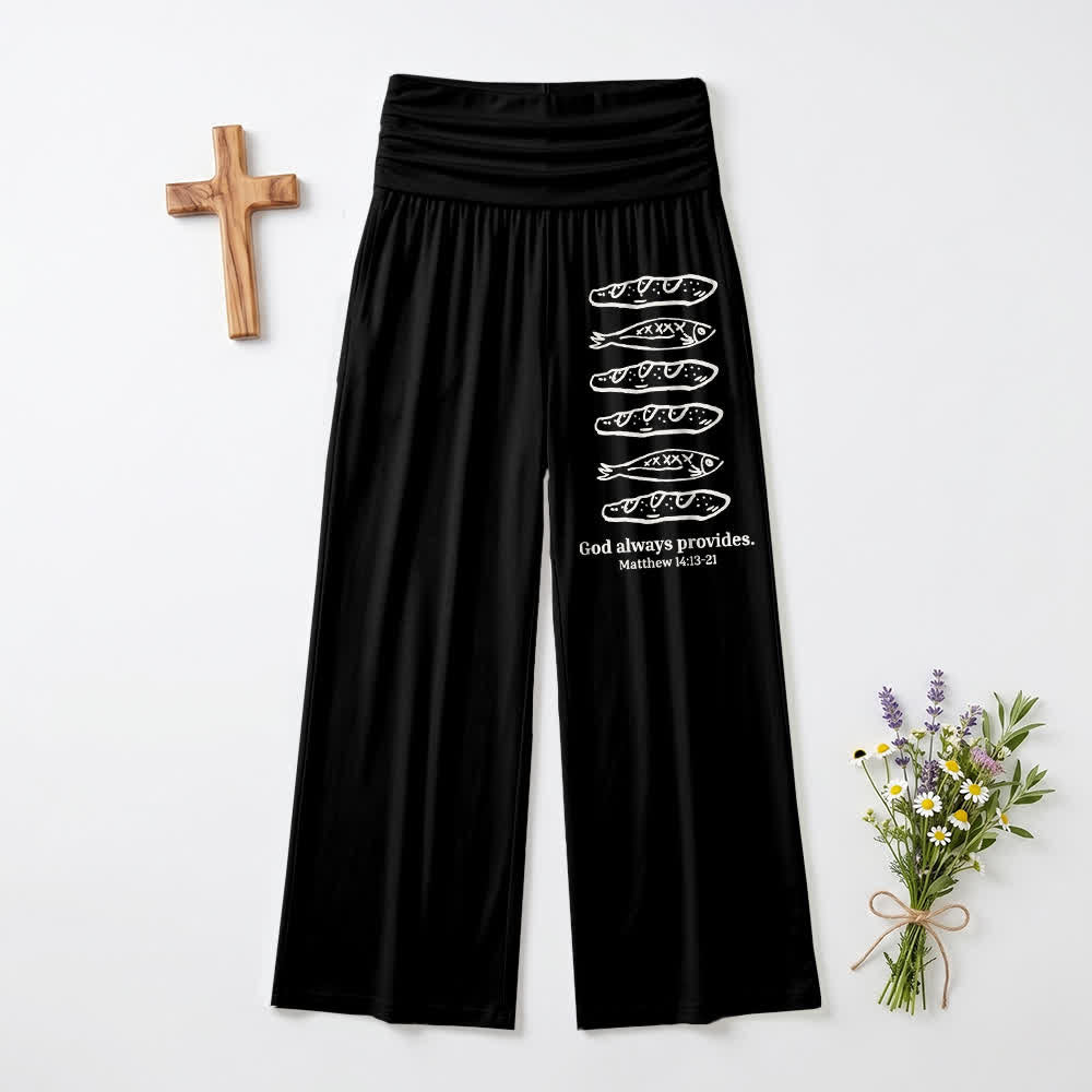 Christianartworkshop Pains et poissons, Dieu pourvoit toujours, verset biblique, art, foi décontractée, pantalon large pour femme - Noir - US22, UK/AU26, EU54 (6XL) - image 3