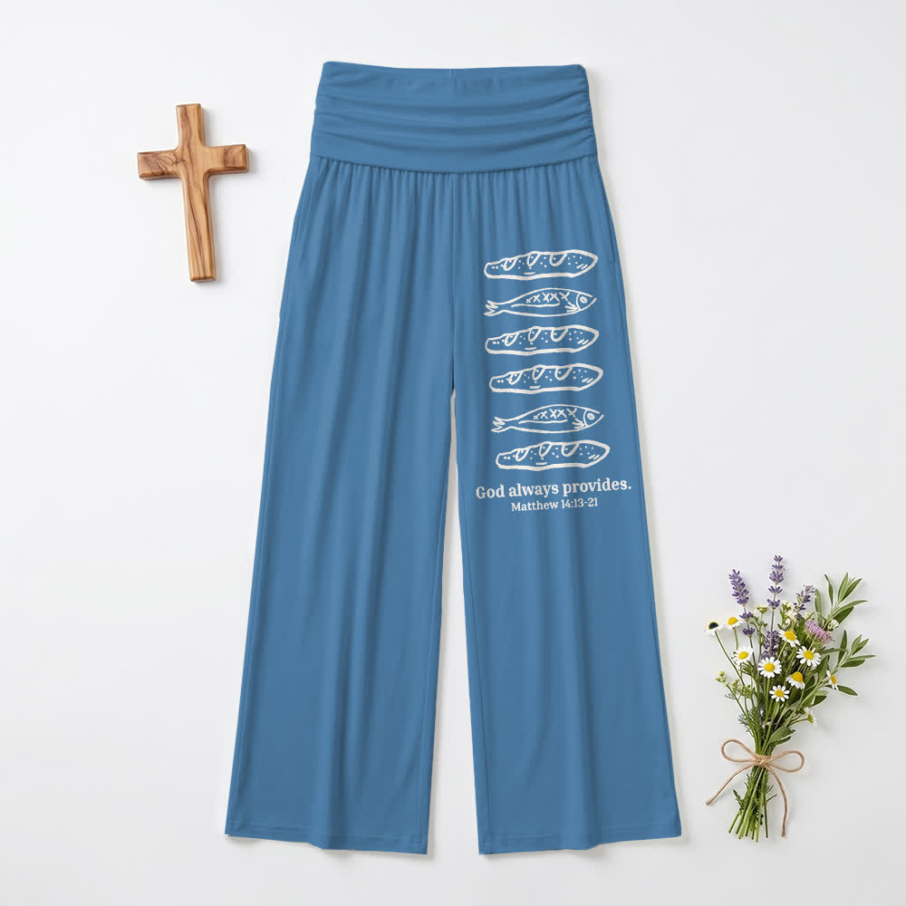 Christianartworkshop Pains et poissons, Dieu pourvoit toujours, verset biblique, art, foi décontractée, pantalon large pour femme - Bleu - US22, UK/AU26, EU54 (6XL) - image 6