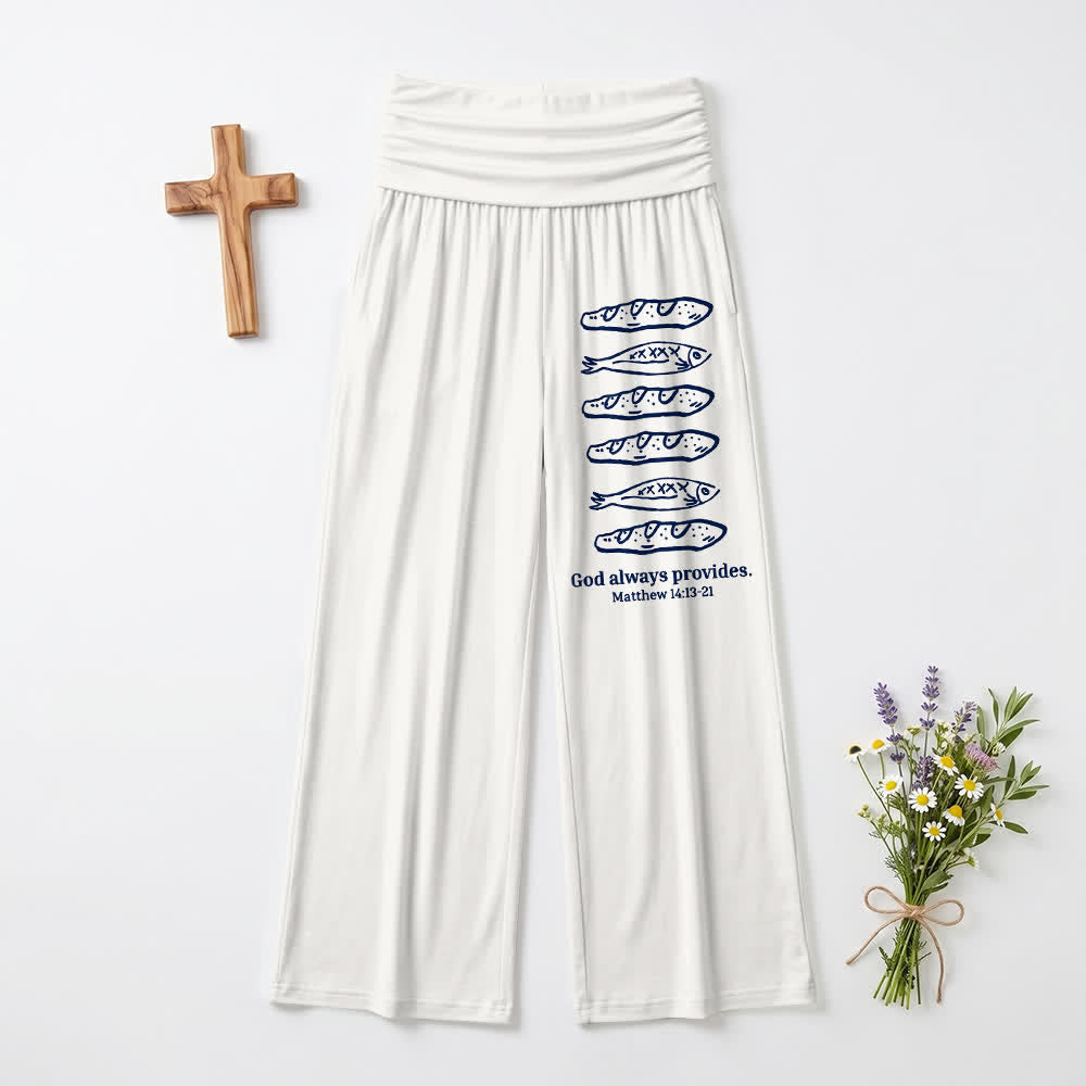 Christianartworkshop Pains et poissons, Dieu pourvoit toujours, verset biblique, art, foi décontractée, pantalon large pour femme - Blanc - US22, UK/AU26, EU54 (6XL) - image 9