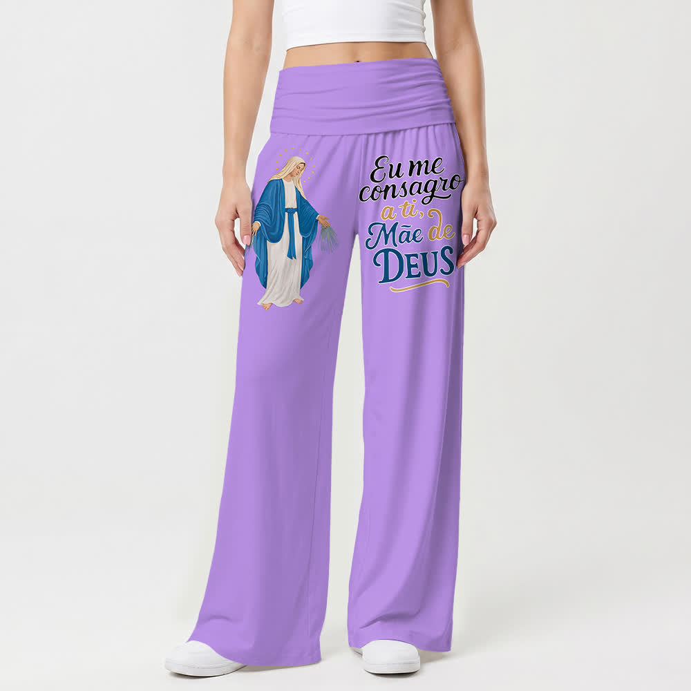 Christianartworkshop Pantalon large pour femme, style décontracté, avec une illustration de la Vierge Marie miraculeuse et des versets bibliques portugais. - image 7