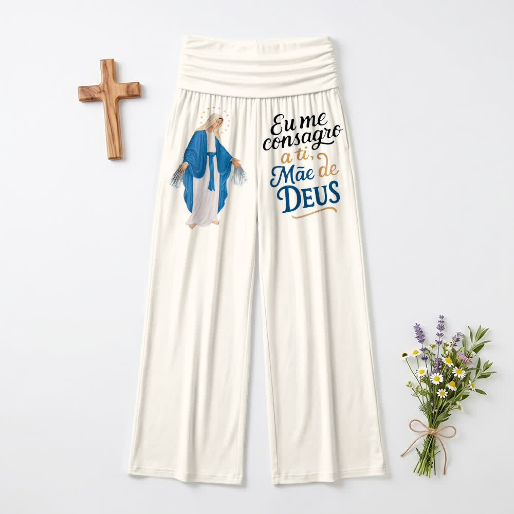Christianartworkshop Pantalon large pour femme, style décontracté, avec une illustration de la Vierge Marie miraculeuse et des versets bibliques portugais. - Blanc - US22, UK/AU26, EU54 (6XL) - image 3