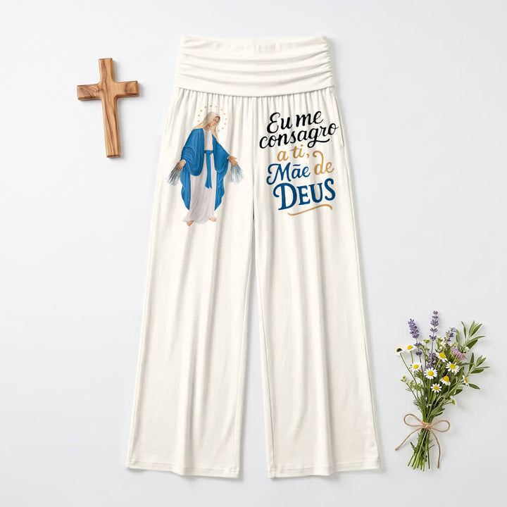 Christianartworkshop Pantalon large pour femme, style décontracté, avec une illustration de la Vierge Marie miraculeuse et des versets bibliques portugais. - Blanc - US22, UK/AU26, EU54 (6XL) - image 3
