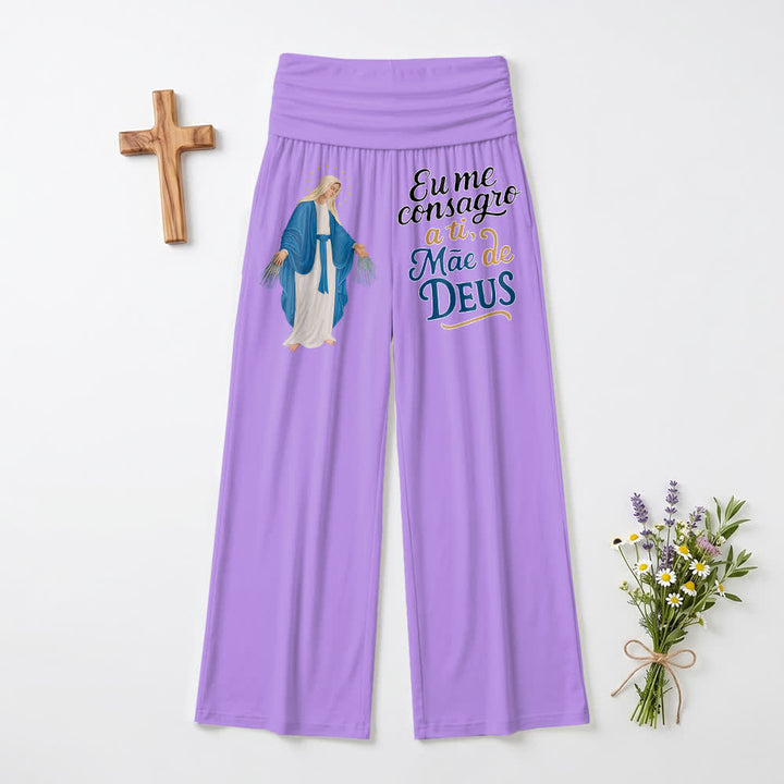 Christianartworkshop Pantalon large pour femme, style décontracté, avec une illustration de la Vierge Marie miraculeuse et des versets bibliques portugais. - Violet - US22, UK/AU26, EU54 (6XL) - image 6