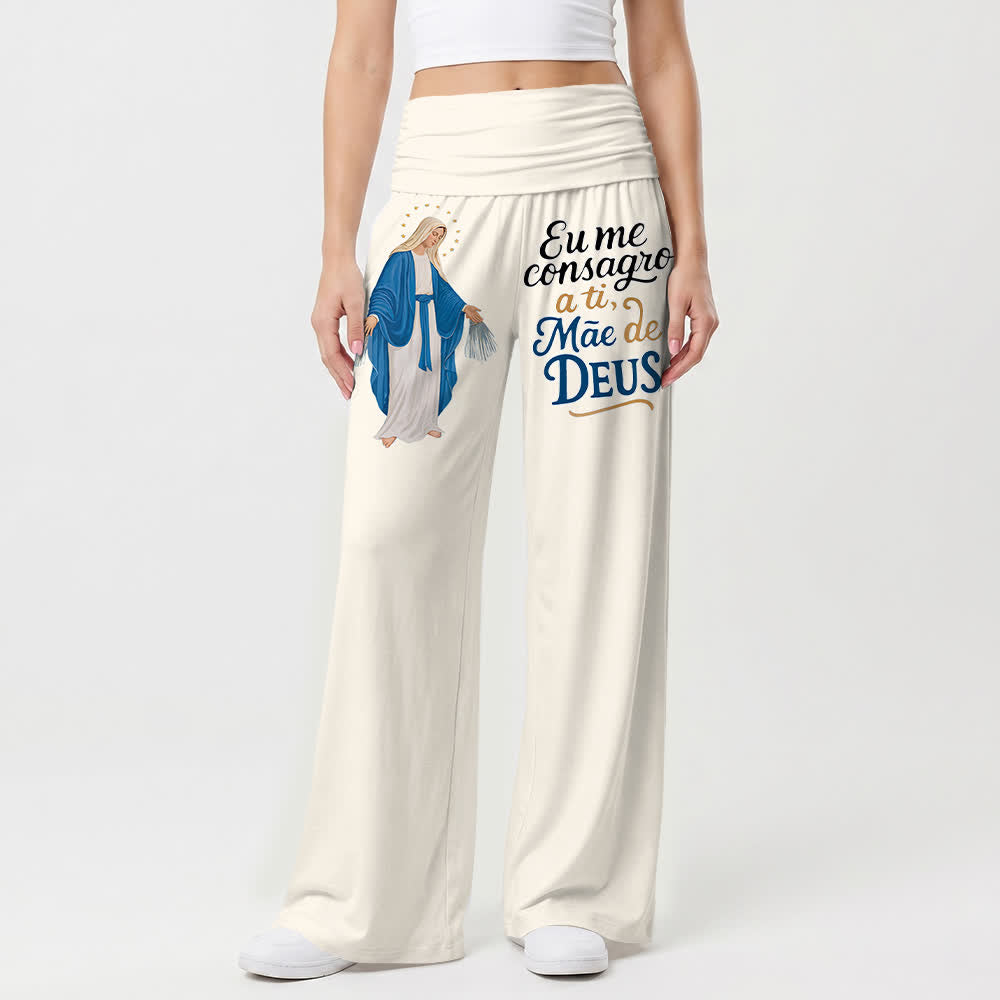 Christianartworkshop Pantalon large pour femme, style décontracté, avec une illustration de la Vierge Marie miraculeuse et des versets bibliques portugais. - image 4