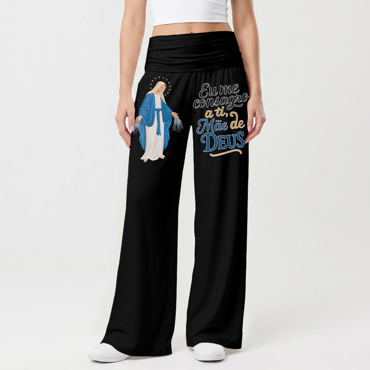 Christianartworkshop Pantalon large pour femme, style décontracté, avec une illustration de la Vierge Marie miraculeuse et des versets bibliques portugais. - image 1