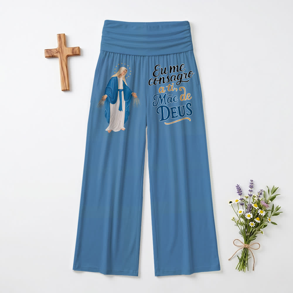 Christianartworkshop Pantalon large pour femme, style décontracté, avec une illustration de la Vierge Marie miraculeuse et des versets bibliques portugais. - Bleu - US22, UK/AU26, EU54 (6XL) - image 9