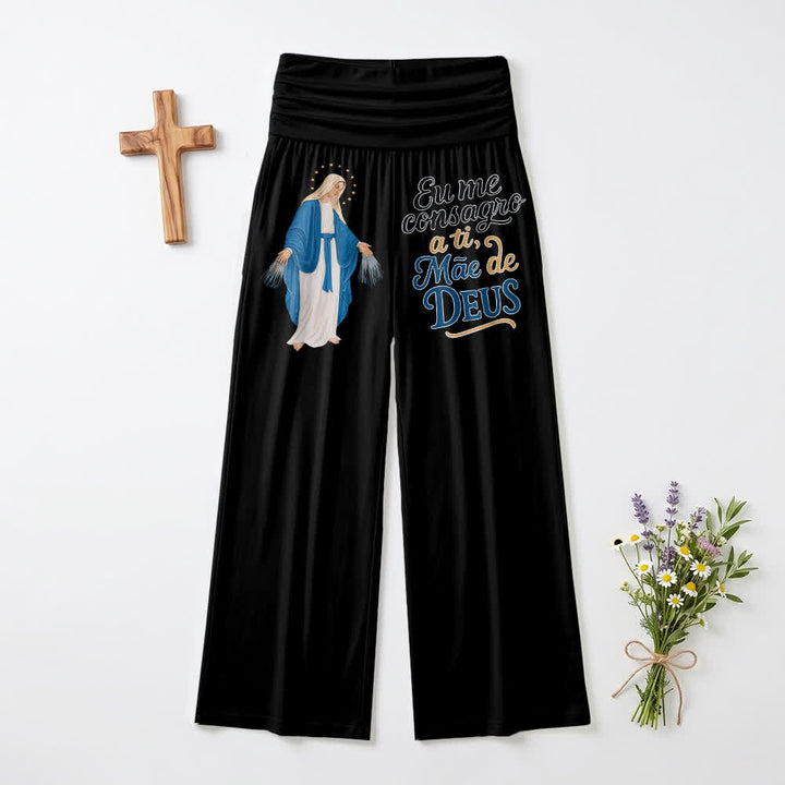 Christianartworkshop Pantalon large pour femme, style décontracté, avec une illustration de la Vierge Marie miraculeuse et des versets bibliques portugais. - Noir - US22, UK/AU26, EU54 (6XL) - image 0