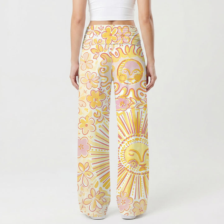 Christianartworkshop Pantalon large bohème à motif floral soleil et lune et croix, style décontracté et religieux - image 2