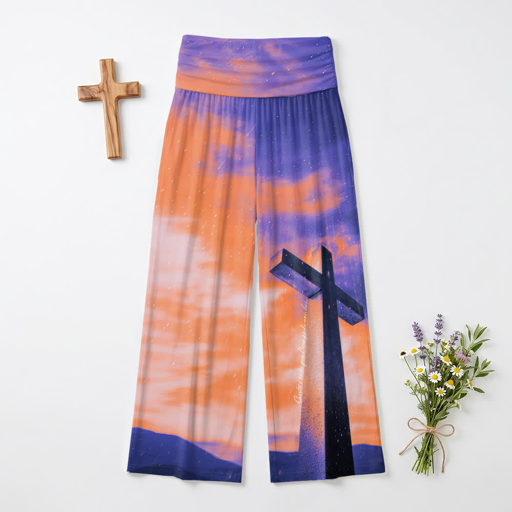 Christianartworkshop Pantalon large femme Sunset Mountain Starry Sky Cross Landscape Art Casual Faith - US22, UK/AU26, EU54 (6XL) - image 0