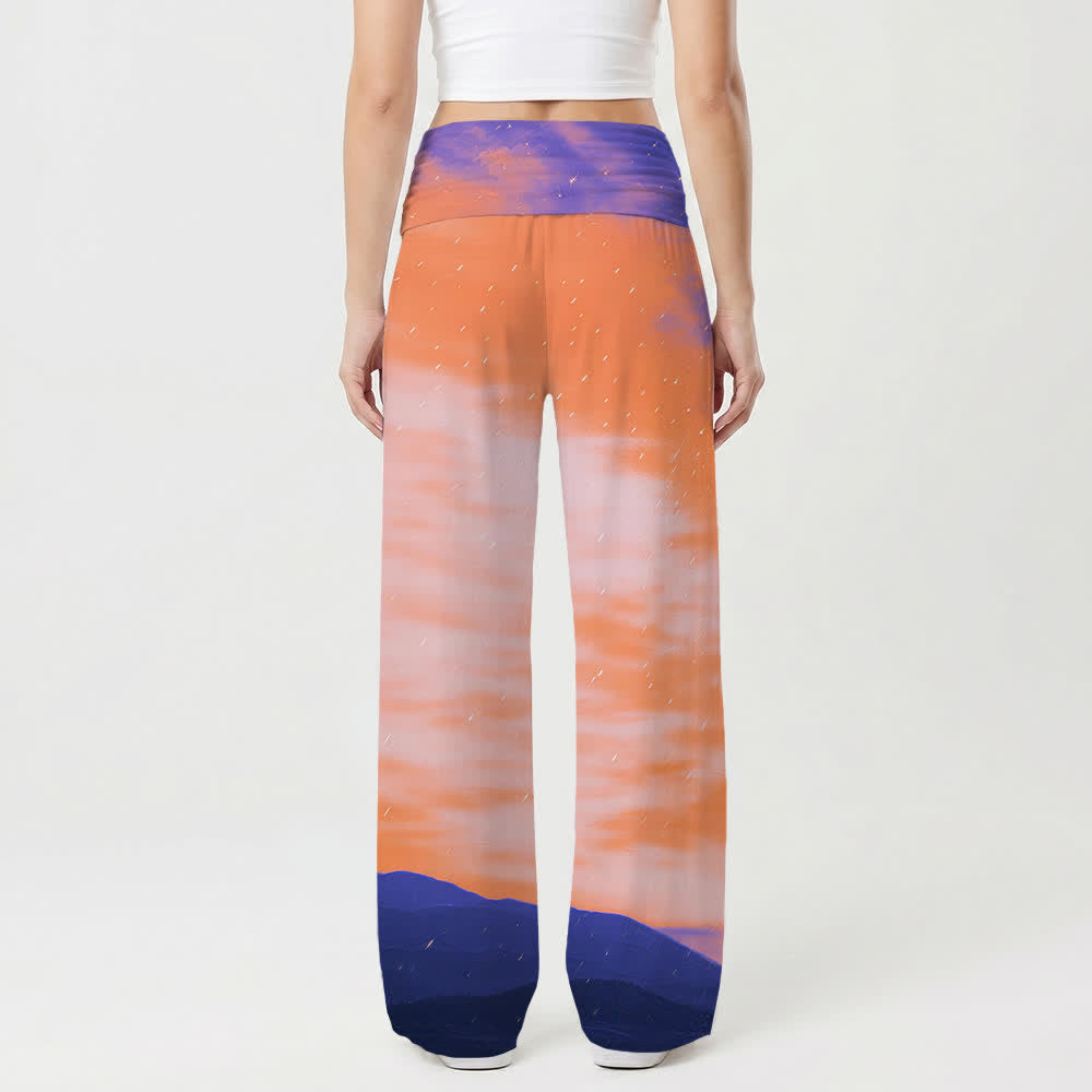 Christianartworkshop Pantalon large femme Sunset Mountain Starry Sky Cross Landscape Art Casual Faith - image 2