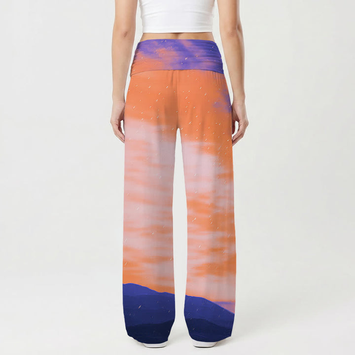 Christianartworkshop Pantalon large femme Sunset Mountain Starry Sky Cross Landscape Art Casual Faith - image 2